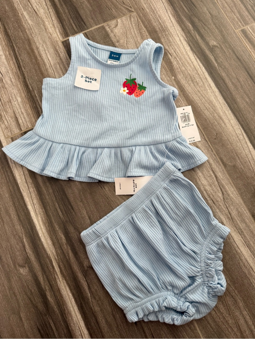 Old Navy Light Blue Ribbed Strawberry Ruffle 2-Piece Set
